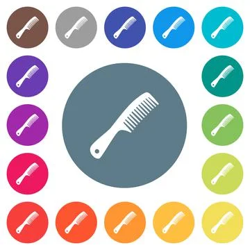 Comb with handle flat white icons on round color backgrounds Illustration