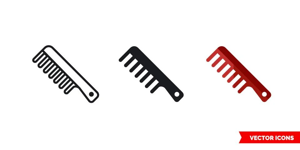 Comb icon of 3 types. Isolated vector sign symbol. Stock Illustration