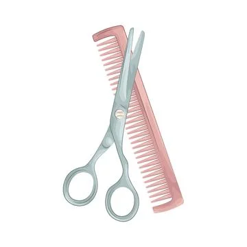 Comb with Scissors Illustration Stock Illustration
