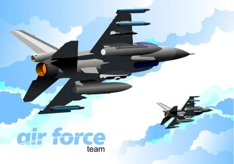 Combat aircraft. Team. Colored vector illustration for designers Stock Illustration