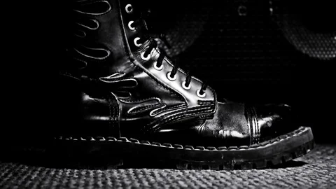 Combat Boot Stepping .Hard Rock and Heavy Metal Concept Stock Footage 89322708