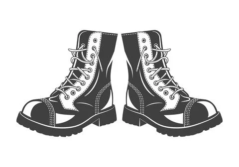Combat Boots Vector Illustration. Black Leather Boots Vector. Military Boots Stock Illustration
