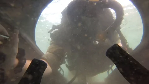 Combat diver operate diving propulsion device underwater - 2014 Stock Footage 100875478