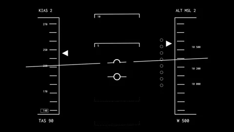 Combat Drone HUD Fighter Jet Pitch Ladder and Telemetry Flight Overlay Video stock 337136224