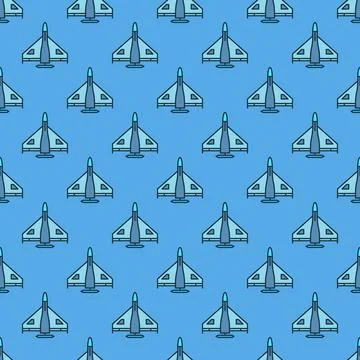 Combat Drone vector blue seamless pattern - Kamikaze Military Drone backgroun Stock Illustration