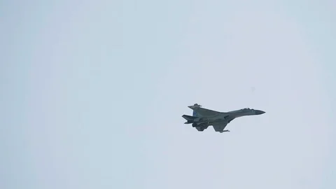 Combat fighter at the air show. Close-up is enough. Stock Footage 115544496