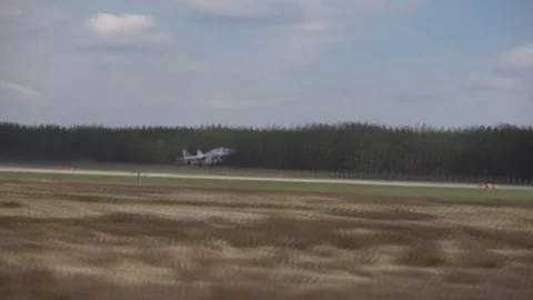 Combat fighter prepares to take off Stock Footage 75926094