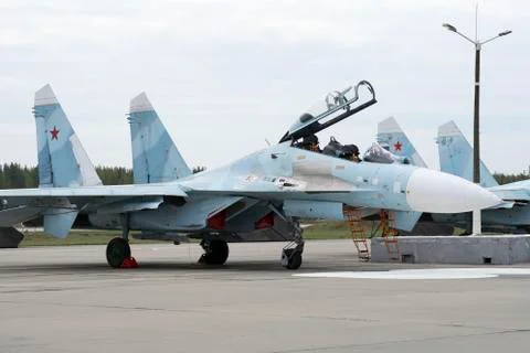 Combat fighter prepares to take off Stock Photos