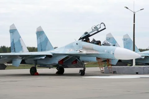 Combat fighter prepares to take off Stock Photos