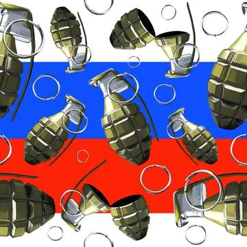 Combat grenade pattern on the background of the Russian flag. Stop the war Stock Illustration