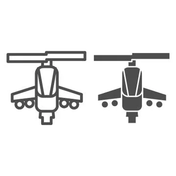 Combat helicopter line and solid icon. Attack weapon, army air vehicle symbol Illustrazione stock