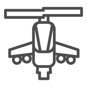 Combat helicopter line icon. Attack weapon, army air vehicle symbol, outline Illustrazione stock