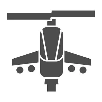 Combat helicopter solid icon. Attack weapon, army air vehicle symbol, glyph Illustrazione stock