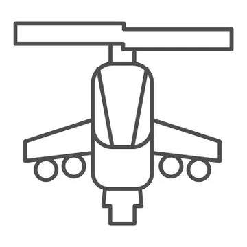 Combat helicopter thin line icon. Attack weapon, army air vehicle symbol Illustrazione stock