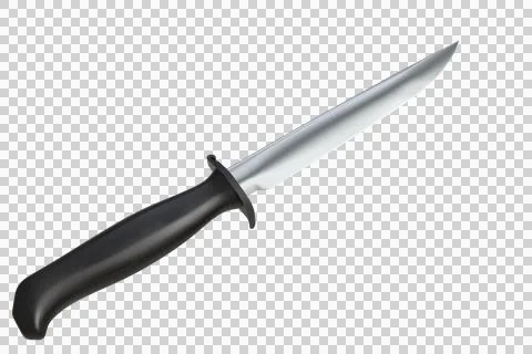 A combat-style knife with a sharp, silver metal blade and a textured black Stock Photos