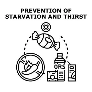 Combating starvation and thirst concept with essential supplies Stock Illustration