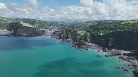 Combe Martin Beaches and Bay from a drone, Ilfracombe, Devon, England Stock Footage 250489265