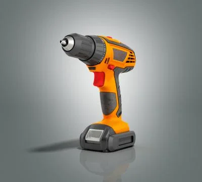 Combi drill impact drill and screw driver on grey gradient background 3d rend Ilustração Stock