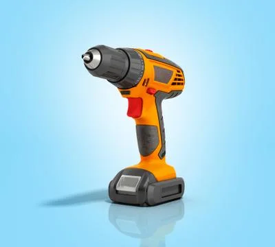 Combi drill impact drill and screw driver on blue gradient background 3d rend Ilustração Stock