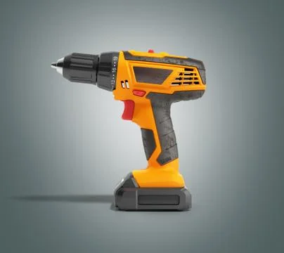 Combi drill impact drill and screw driver on grey background 3d render Stock Illustration