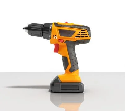 Combi drill impact drill and screw driver on glass background 3d render Ilustração Stock