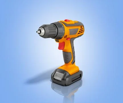 Combi drill impact drill and screw driver 3d render on blue background Ilustração Stock