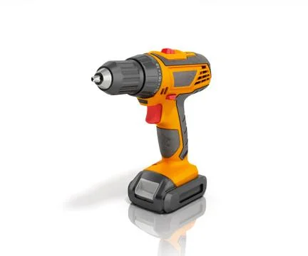 Combi drill impact drill and screw driver 3d render isolated on white backgro Ilustração Stock