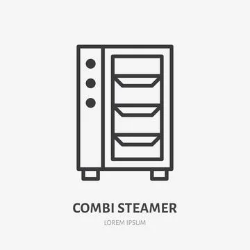 Combi steamer flat line icon. Vector outline illustration of combi oven. Black Stock Illustration