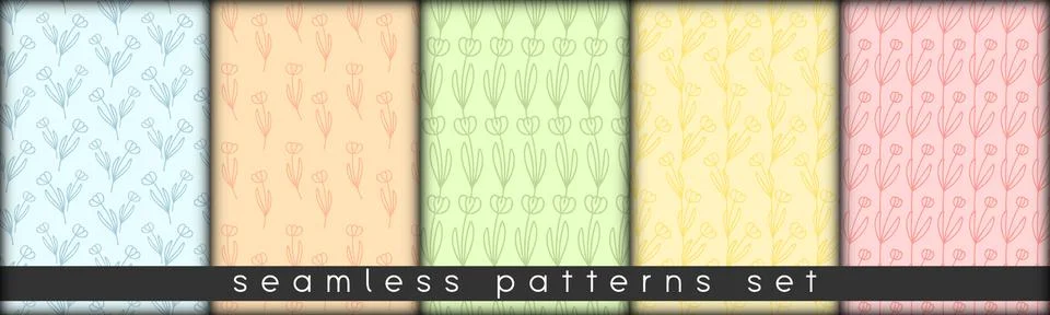 Combinable seamless patterns set delicate pastel colors tulip. botanical flor Stock Illustration