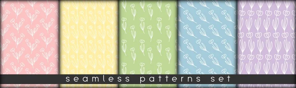 Combinable seamless patterns set delicate pastel colors tulip. botanical flor Stock Illustration