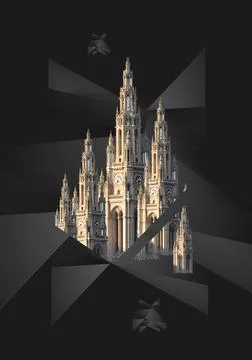 Combination of abstract geometry with old classic Gothic architectural elements Stock Illustration
