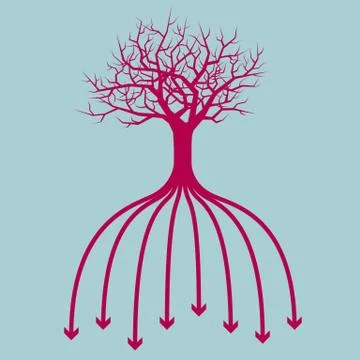 A combination of arrows and tree. Isolated on blue background. Stock Illustration