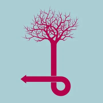 A combination of arrows and tree. Isolated on blue background. Stock Illustration