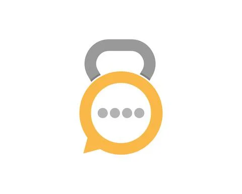 Combination bubble chat with gym kettle bell shape logo Stock Illustration