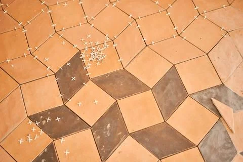 The combination of ceramic tiles in the form of rhombus. Kitchen renovation Stock Photos