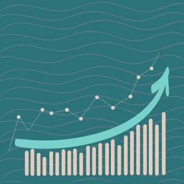 Combination of Column and Line Graphic Chart with Arrow Going Upward in Colorful Stock Illustration