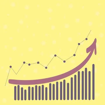 Combination of Column and Line Graphic Chart with Arrow Going Upward in Colorful Stock Illustration