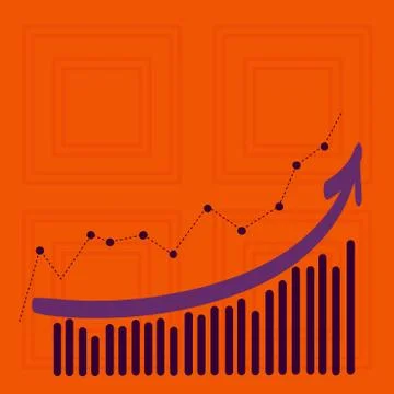 Combination of Column and Line Graphic Chart with Arrow Going Upward in Colorful Stock Illustration