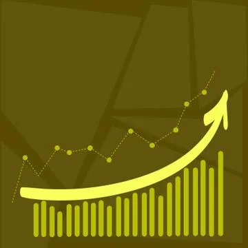 Combination of Column and Line Graphic Chart with Arrow Going Upward in Colorful Stock Illustration