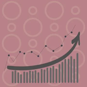 Combination of Column and Line Graphic Chart with Arrow Going Upward in Colorful Stock Illustration