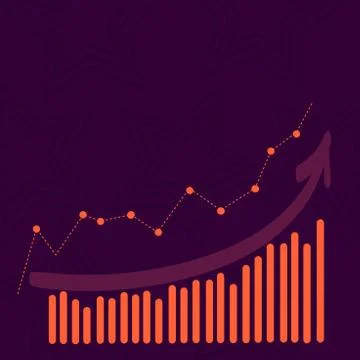 Combination of Column and Line Graphic Chart with Arrow Going Upward in Colorful Stock Illustration