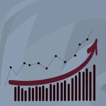 Combination of Column and Line Graphic Chart with Arrow Going Upward in Colorful Stock Illustration
