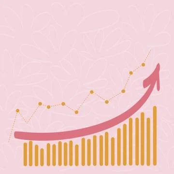 Combination of Column and Line Graphic Chart with Arrow Going Upward in Colorful Stock Illustration