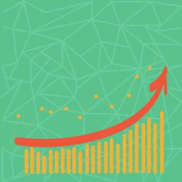 Combination of Column and Line Graphic Chart with Arrow Going Upward in Colorful Stock Illustration