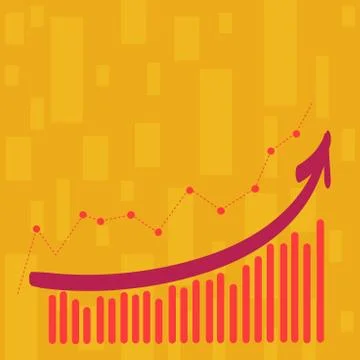 Combination of Column and Line Graphic Chart with Arrow Going Upward in Colorful Stock Illustration