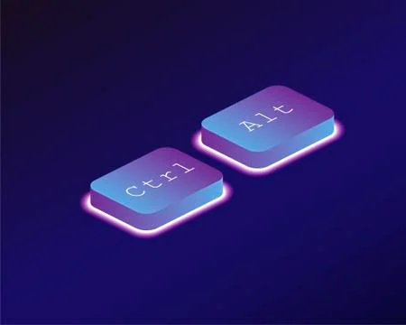 Combination Ctrl and Alt. Covered with a neon backlit keyboard button. Softwa Stock Illustration