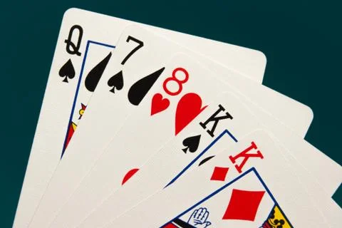 Combination of five different play cards Stock-Fotos