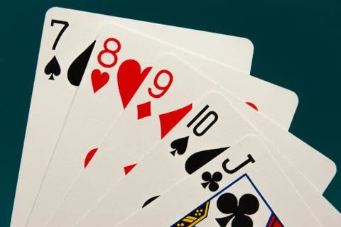 Combination of five different play cards Stock Photos