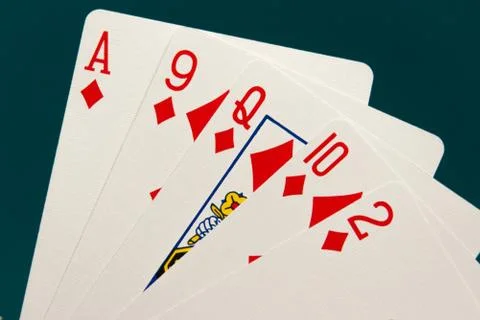 Combination of five different play cards Stock Photos