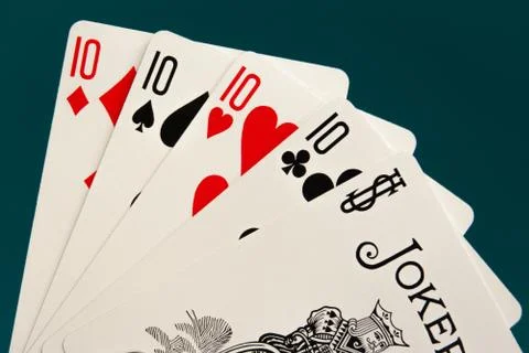 Combination of five different play cards with jocker Stock Photos